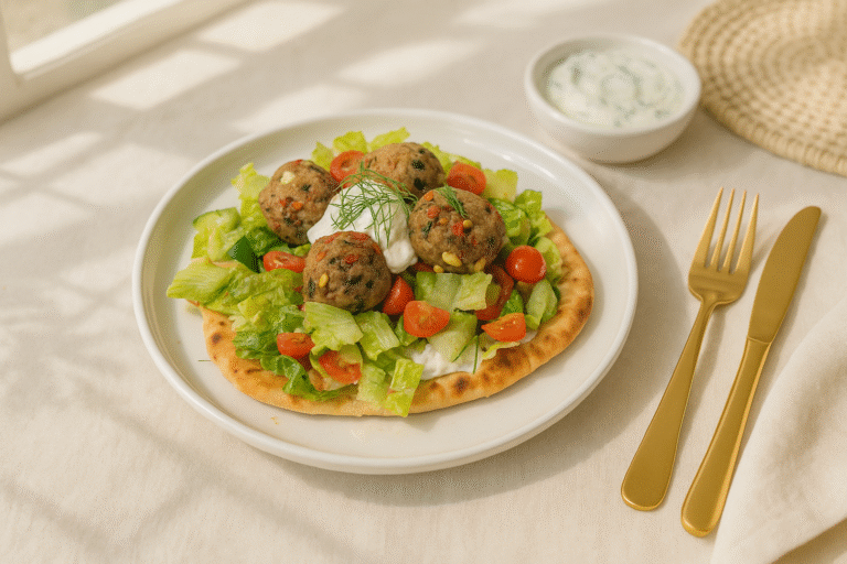 Mediterranean Chicken Meatball Pitas